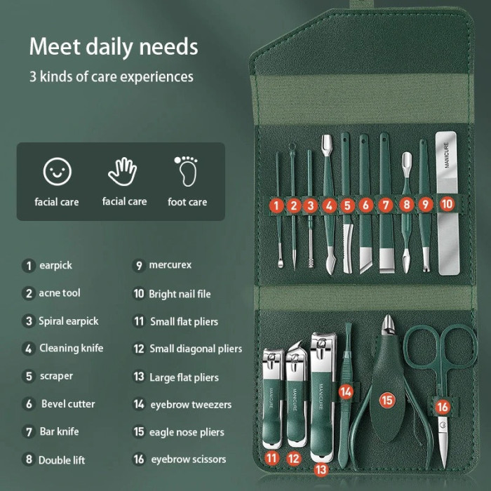 16-piece nail clippers set+PU leather cover+gift box packaging box