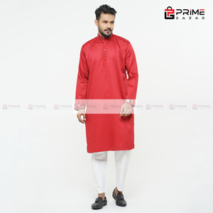 Maroon Colour Formal Hata Gola Work Cotton Paunjabi For Men