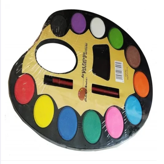 Saffron Large Artist Palette with 12 Water Color and Paint Brush