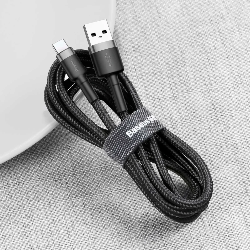 Baseus Cafule Cable Durable Nylon Braided Wire USB Type-C QC3.0 3A 1M black-grey CATKLF-BG1