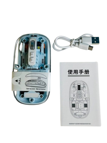 GearUP WM30 Transparent Crystal 2.4G + Bluetooth Magnetic Wireless Mouse- Blue Color