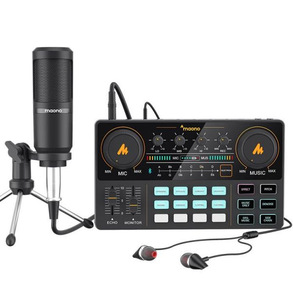 MAONOCASTER Lite Live Streaming Bundle: All-In-One Podcast Production Studio Comes with Digital Audio Interface+ Condenser Mic+ Headphone (AU-AM200-S1)