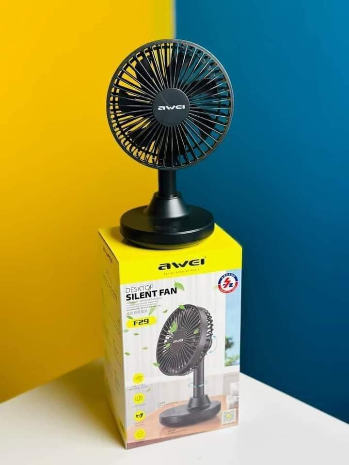 Awei F29 Mini Desktop Oscillating Rechargeable Fan- Black Color