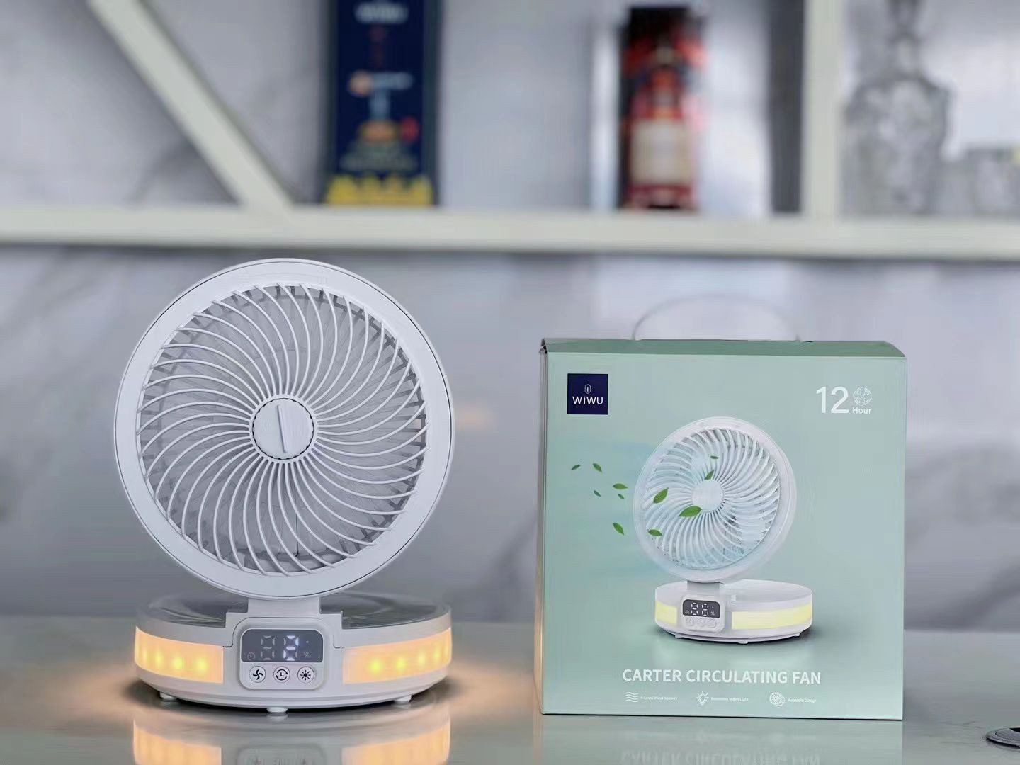 WiWu FS05 Rechargeable Fan (4000mAh Battery, LED Display Controll Panel)- White Color