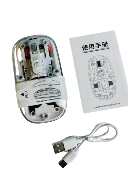 GearUP WM30 Transparent Crystal 2.4G + Bluetooth Magnetic Wireless Mouse- White Color