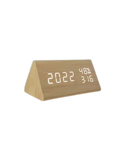 Triangle Wooden Style Digital LED Clock-Light Wood Color