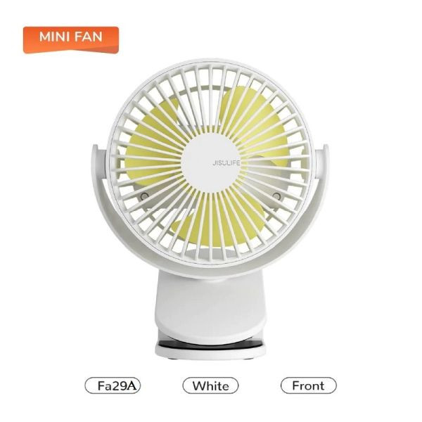 JISULIFE FA29A Mini Portable 3-In-1 Combo Clip-On Rechargeable Fan-White